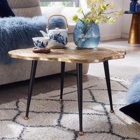 FineBuy Couchtisch Aluminium Baumscheibe 64x64x37 cm Sofatisch Metall Gold, Design Wohnzimmertisch Rund, Kleiner Kaffeetisch Modern, Beistelltisch Anstelltisch 