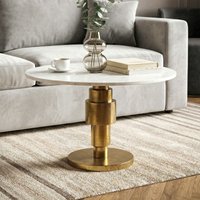 FineBuy Couchtisch Gold 60cm mit Marmor Tischplatte - Wohnzimmertisch rund - Sofatisch Alu modern - Beistelltisch Aluminium - Design Tisch Wohnzimmer Metallgest