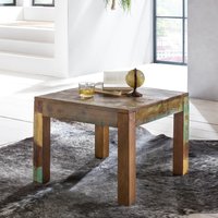FineBuy Couchtisch KALKUTTA 60 x 47 x 60 cm, Massivholz Beistelltisch Shabby-Chic, Wohnzimmer Tisch aus Bootsholz, Sofatisch quadratisch