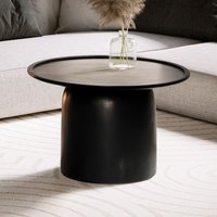 FineBuy Couchtisch Mango Massivholz rund Ø 60 cm · Schwarzer Wohnzimmertisch im modernen Design · Handgefertigter Sofatisch mit Tonnen Fuß