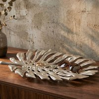 FineBuy Dekoschale Aluminium 36cm Monstera Blattform - Design Standdeko Obstschale Metall - Schmuckteller Tisch Deko - Dekoteller Blatt - Schmuckschale Schale D