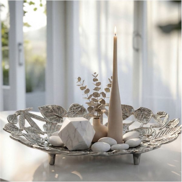 FINEBUY Dekoschale FB77648 Tischdeko 49cm Silber Aluminium Wohnaccessoire Metallschale (Ovale Aluschale für deine gemütlichen Wohnräume), Dekoratives Obsttablet