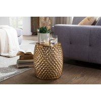 FineBuy Design Beistelltisch rund 32 cm Metall - Orientalischer Wohnzimmertisch Hammerschlag Aluminium - Kleiner Couchtisch - Moderner Dekotisch Alu