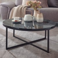 FineBuy Design Couchtisch Ø 80 cm Marmoroptik, Wohnzimmertisch mit Metall-Gestell, Sofatisch Rund Tisch Wohnzimmer, Beistelltisch