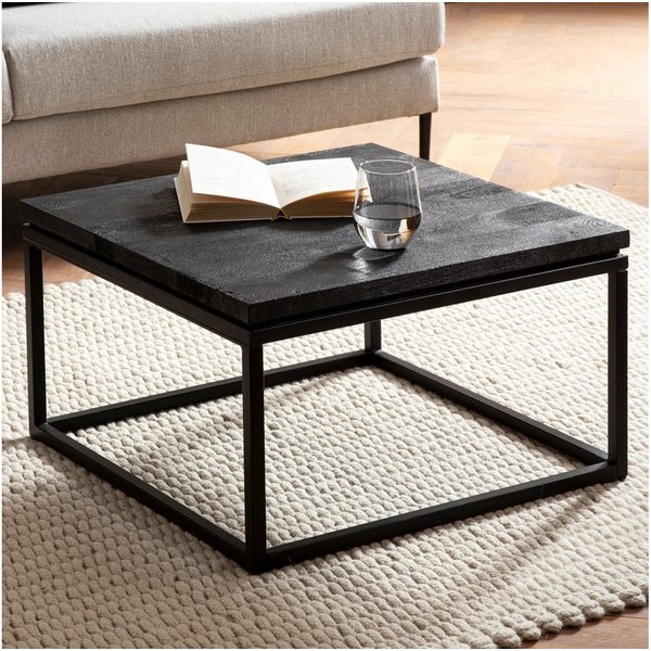 FineBuy Design Couchtisch Mango Massivholz schwarz · Wohnzimmertisch mit Metallgestell · moderner Massivholztisch im Industrial Stil
