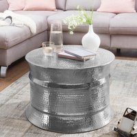 FineBuy Design Couchtisch rund 60 cm aus Metall - Handgefertigter Aluminium Wohnzimmertisch mit Hammerschlag - Orientalischer runder Alu Sofatisch
