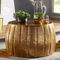 FineBuy Design Couchtisch rund 60 cm aus Metall - Handgefertigter Aluminium Wohnzimmertisch Hammerschlag - Orientalischer flacher Alu Sofatisch