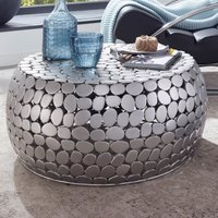FineBuy Design Couchtisch rund 66 cm Metall silber - Handgefertigter Aluminium Wohnzimmertisch - Moderner Stone Sofatisch Wohnzimmer Beistelltisch