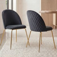 FineBuy Design Esszimmerstühle Samt 2er Set mit Steppung, Moderner Küchenstuhl, Polsterstuhl Esszimmer Skandinavisch, Essstuhl mit goldenen Metall Beinen, Beque