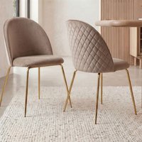 FineBuy Design Esszimmerstühle Samt 2er Set mit Steppung, Moderner Küchenstuhl, Polsterstuhl Esszimmer Skandinavisch, Essstuhl mit goldenen Metall Beinen, Beque