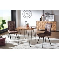 FineBuy Esstisch quadratisch 80cm Sheesham Massivholz – Moderner Küchentisch mit schwarzen Hairpin-Beinen, Design Esszimmertisch aus Echtholz, Holztisch massiv