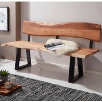 FineBuy Esszimmerbank TREE 180x85,5x60 cm Akazie Massivholz Bank mit Baumkante, Sitzbank Holzbank mit Lehne, Küchenbank Essbank Holz Landhausstil, Baumstamm Küc