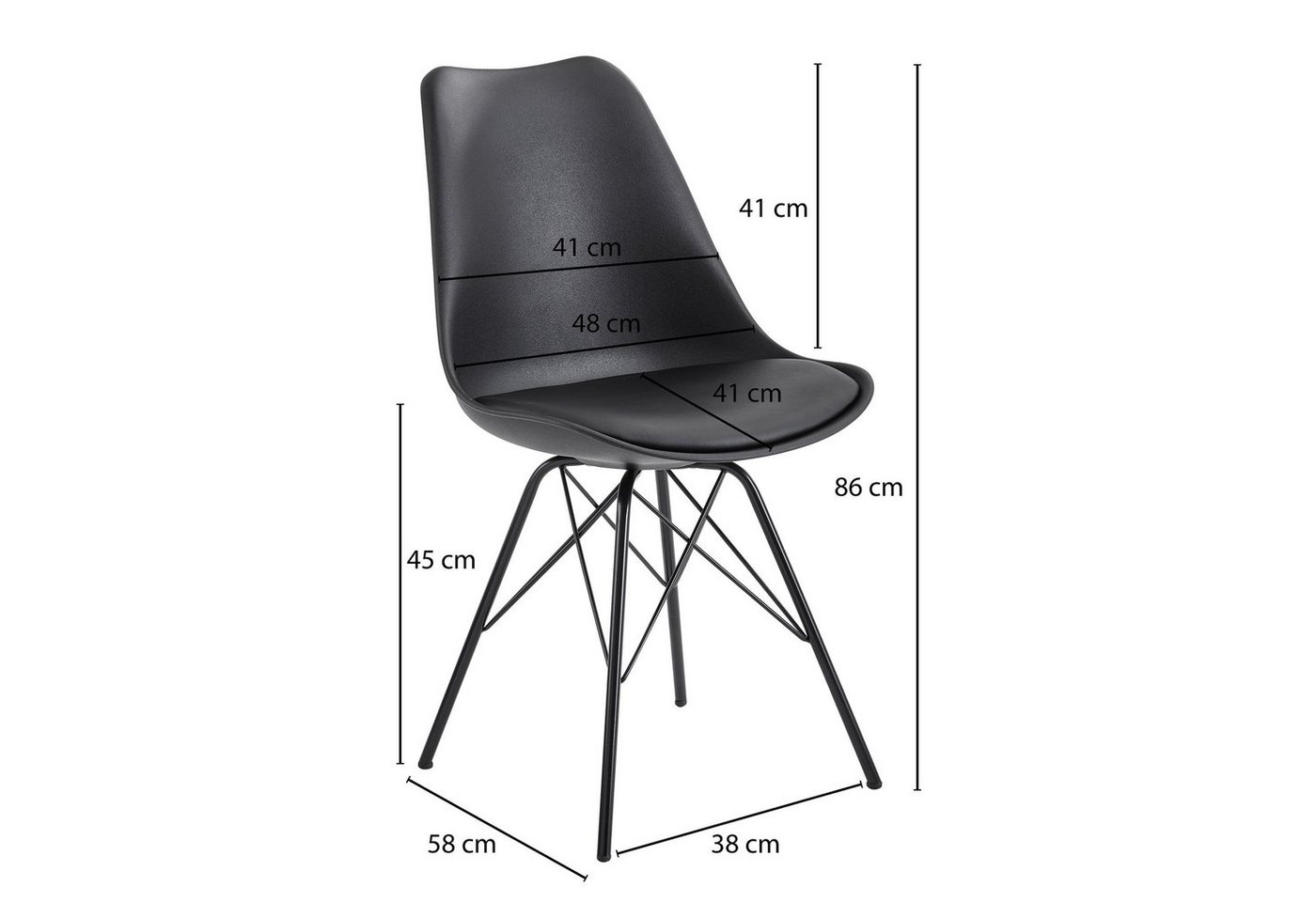 FINEBUY Esszimmerstuhl FB23289, Küchenstuhl 2er Set Schwarz Polsterstuhl Skandinavisches Design, Schalenstuhl mit Kunstleder-Bezug, Stuhl Gepolstert – Bild 3 von 5
