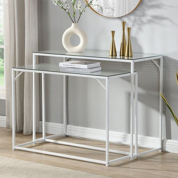 FINEBUY Konsolentisch FB72752 2er Set e Flurtische Metall Glasplatte Modern Industrial (Dekotische 2er Set Weiß Glas Metall Modern), Ablagetische Wohnzimmer, Gl