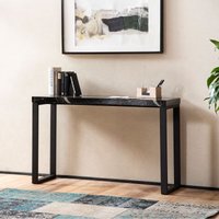 FineBuy Konsolentisch Marmor-Optik Schwarz Hochglanz 120x40x76 cm Design Anrichte Flur, Ablagetisch Schmal, Flurtisch mit Metallbeine, Dielentisch Lang Hoch, Kl