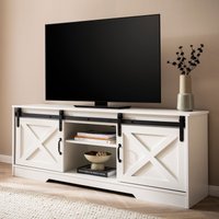 FineBuy Lowboard Weiß 150x59,5x39,5 cm TV-Kommode Landhaus-Stil Modern, Design TV-Schrank Hoch, Fernsehtisch Fernsehschrank mit zwei Schiebe-Türen, Fernsehkommo