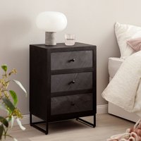 FineBuy Nachttisch aus Mango Massivholz mit Fronten in Steinoptik und 3 Schubladen – Design Nachtkonsole, Nachtschrank für Boxspringbett - Nachtkästchen 40x60x3