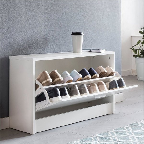 FineBuy Schuhbank SPLIT mit Sitzfläche Schuhkipper Holz 80 x 47 x 24 cm, Flurbank klein geschlossen, Sitzbank schmal Flur mit Stauraum, Schuhschrank einzeln Gar
