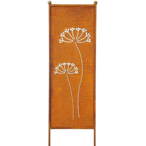 finehomegarden Gartenstecker Stele Metall Dolde Sichtschutz Edelrost (1-St) Windschutz Outdoor H116cm B32cm Dekowand Garten / Paket