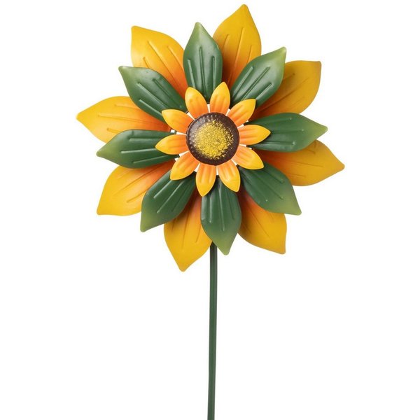 finehomegarden Gartenstecker Windrad Sonnenblume Windspiel Metall gelb/grün Ø35cm H125cm (1-St) Windmühle Garten Stecker Dektation Herbst