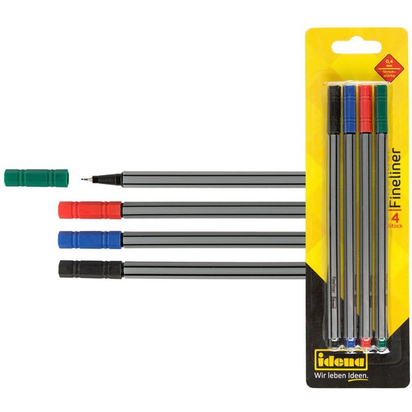 Idena Fineliner Idena Fineliner 0,4mm rot blau grün schwarz 4 Stück