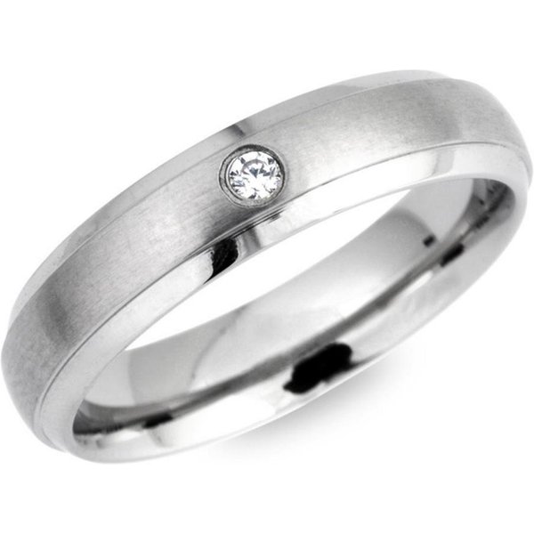 Unique Fingerring Unique Ring Edelstahl matt, polierte Kanten, 5mm, Zirkonia R9150cz