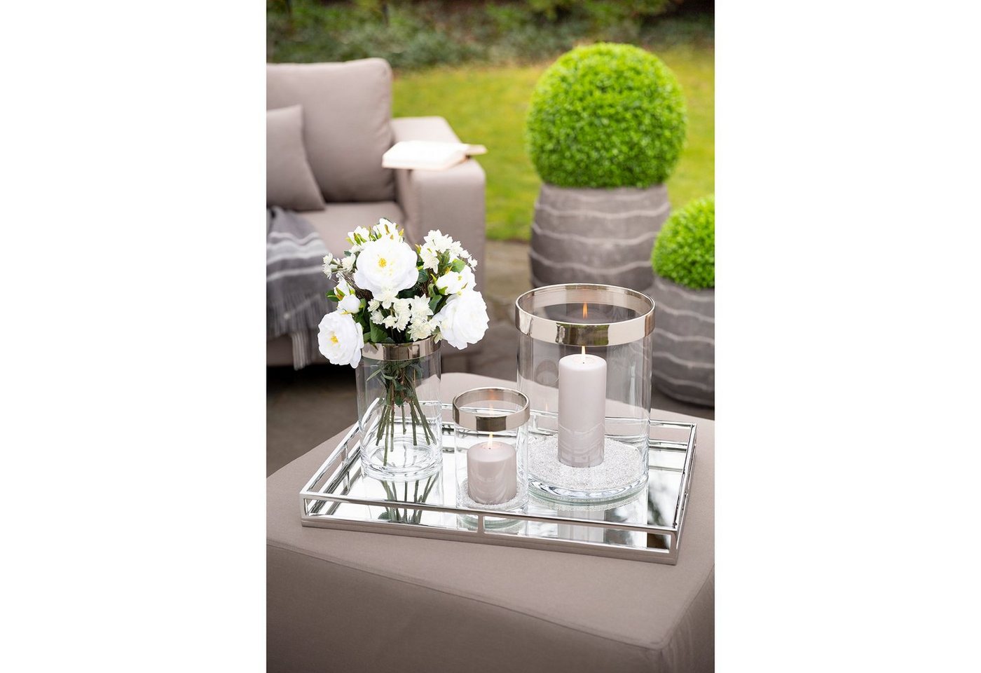 Fink Dekotablett HOMMAGE Tablett + Spiegeleinsatz - silber Edelstahl - B.50cm x T.30cm (1xTablett m. Spiegeleinsatz, 1 St., Dekotablett - Kerzentablett), Servie – Bild 3 von 5