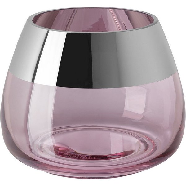 Fink Teelichthalter BELLA Teelichthalter - H.11,6cm x D.15cm - Glas - rose/silberfarben (1xTeelichthalter, 1 St., Leuchte - Geschenk für Frauen), Edles Glas-Win