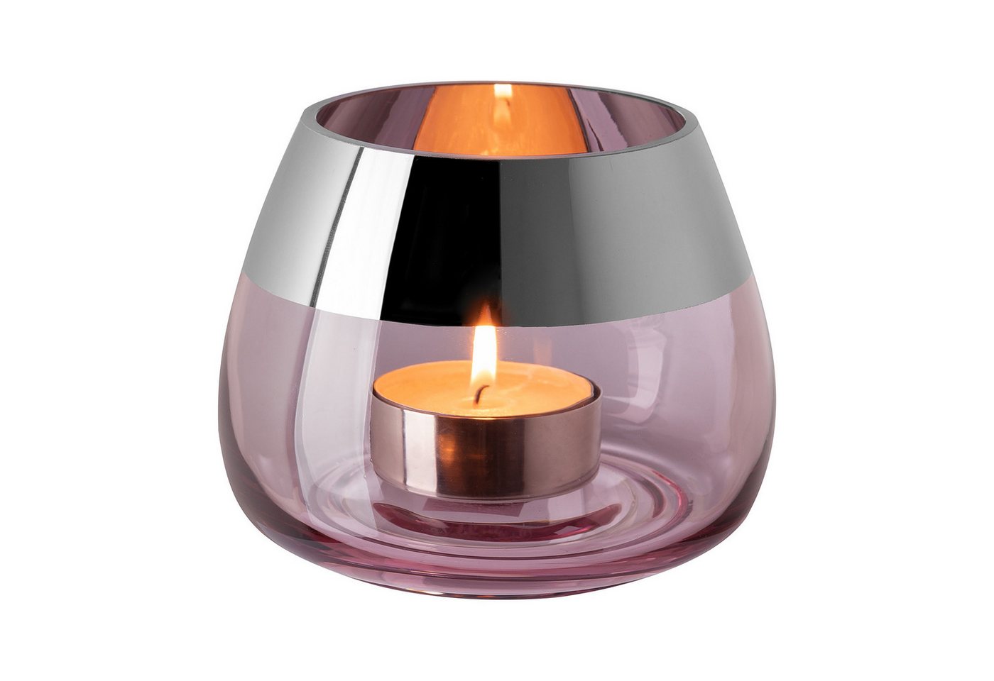 Fink Teelichthalter BELLA Teelichthalter - H.11,6cm x D.15cm - Glas - rose/silberfarben (1xTeelichthalter, 1 St., Leuchte - Geschenk für Frauen), Edles Glas-Win – Bild 3 von 5