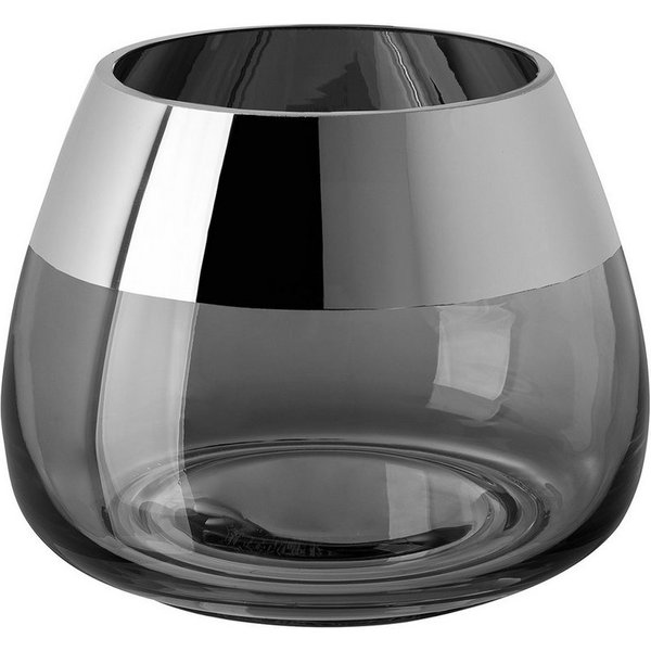 Fink Teelichthalter BELLA Teelichthalter - H.11,6cm x D.15cm - Glas - grau/silberfarben (1xTeelichthalter, 1 St., Leuchte - Geschenk für Frauen), Edles Glas-Win