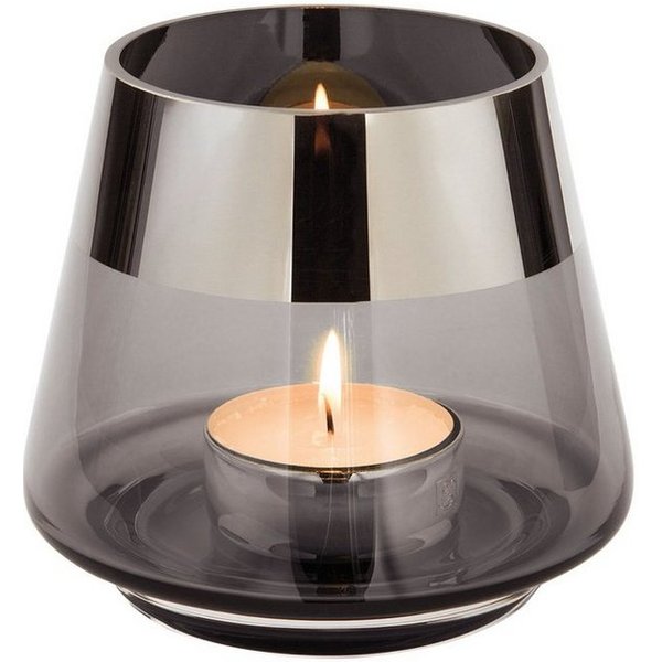 Fink Teelichthalter JONA Teelichthalter - H.13cm - Glas/Silberfolie - grau/silberfarben (1xTeelichthalter, 1 St., Leuchte - Geschenk für Frauen), Windlicht Teel
