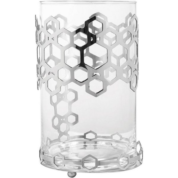 Fink Windlicht DELIGHT Windlicht + Glas - H. 19cm x Ø 13cm - silber - Edelstahl-Glas (1 St., Kerzenleuchter - Windlichthalter), Moderner Kerzenhalter aus Glas -