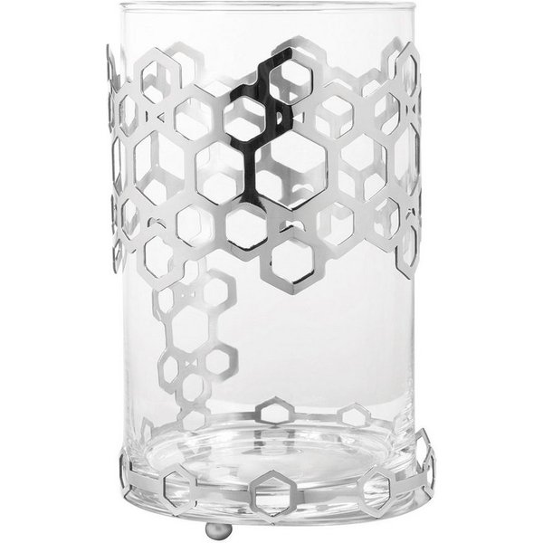 Fink Windlicht DELIGHT Windlicht mit Glas - H. 25cm x Ø 16cm - silber - Edelstahl (1 St., Kerzenleuchter - Windlichthalter), Moderner Kerzenhalter aus Glas - De