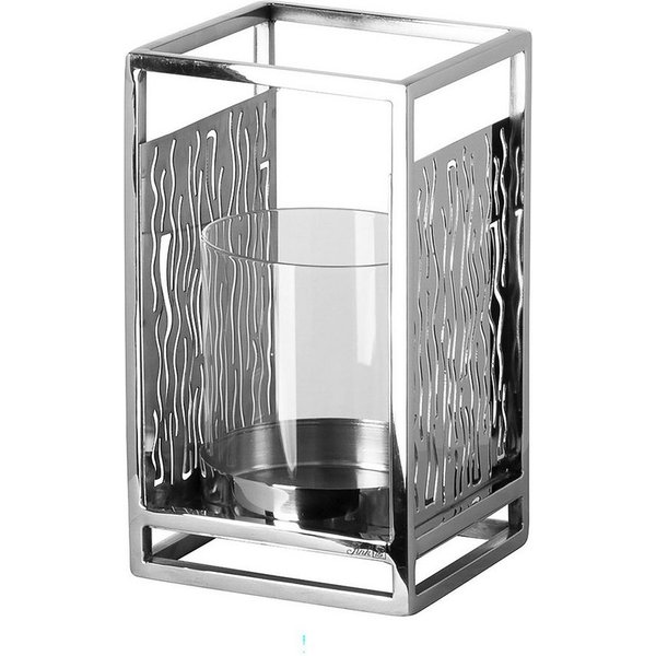 Fink Windlicht NICOSA Windlicht mit Glas - H. 17cm - silberfarben - Edelstahl Glas (1 St., Kerzenleuchter - Windlichthalter), Moderner Kerzenhalter - Deko für I