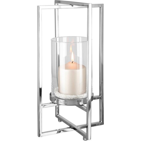 Fink Windlicht NORMAN Windlicht - H.40cm x D.21cm - klar/silber - Edelstahl/Glas (1 St., Kerzenleuchter - Windlichthalter), Eleganter Kerzenhalter Leuchter - De