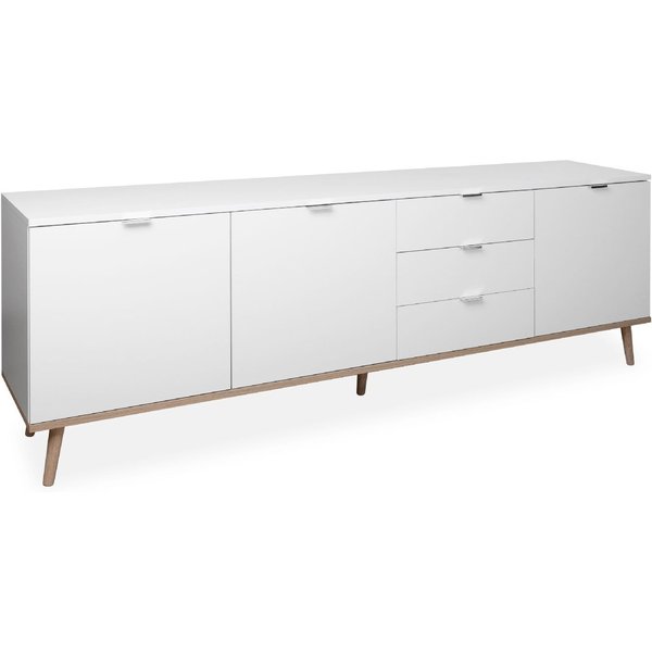 Finori Sideboard, Weiß, Sonoma Eiche, Modern, Metallgriffe, ABS-Kante, 200 x 68 x 40 cm