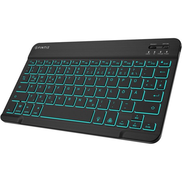 Fintie Bluetooth Tastatur mit 7-farbiger Hintergrundbeleuchtung,QWERTZ-Layout Tablet-Tastatur (für iPad/iPhone/Samsung/Xiaomi Pad(Geeignet für Windows, Android,