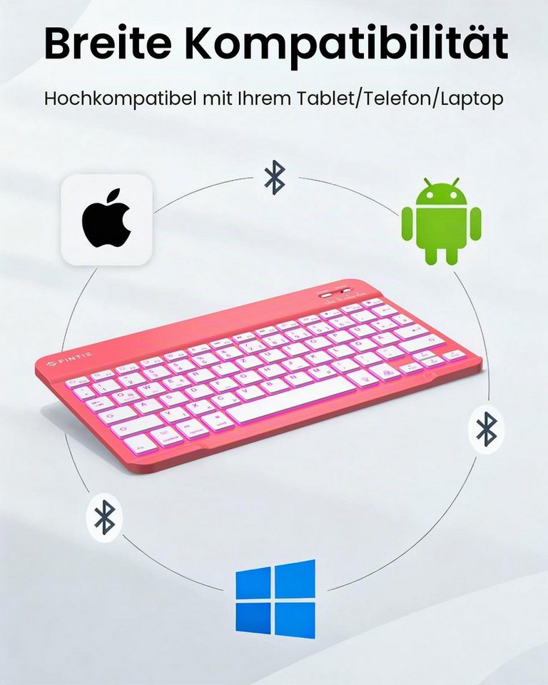 Fintie Bluetooth Tastatur mit 7-farbiger Hintergrundbeleuchtung,QWERTZ-Layout Tablet-Tastatur (für iPad/iPhone/Samsung/Xiaomi Pad(Geeignet für Windows, Android, – Bild 2 von 5