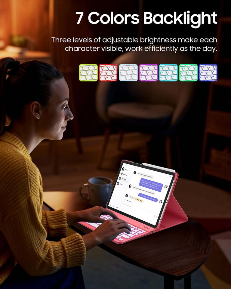 Fintie Bluetooth Tastatur mit 7-farbiger Hintergrundbeleuchtung,QWERTZ-Layout Tablet-Tastatur (für iPad/iPhone/Samsung/Xiaomi Pad(Geeignet für Windows, Android, – Bild 4 von 5