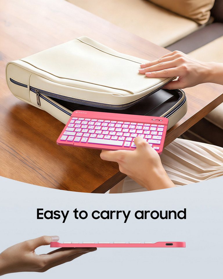 Fintie Bluetooth Tastatur mit 7-farbiger Hintergrundbeleuchtung,QWERTZ-Layout Tablet-Tastatur (für iPad/iPhone/Samsung/Xiaomi Pad(Geeignet für Windows, Android, – Bild 5 von 5