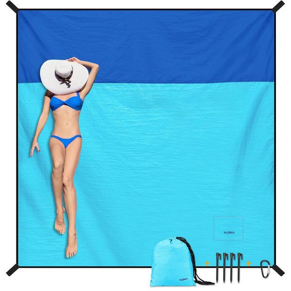 Picknickdecke Stranddecke Sandfrei super groß 210x200 cm, Sanddicht Wasserdicht, Fintie, Super Leicht Dünn Bequem Langlebiges Material, Strandmatte, Strandtuch