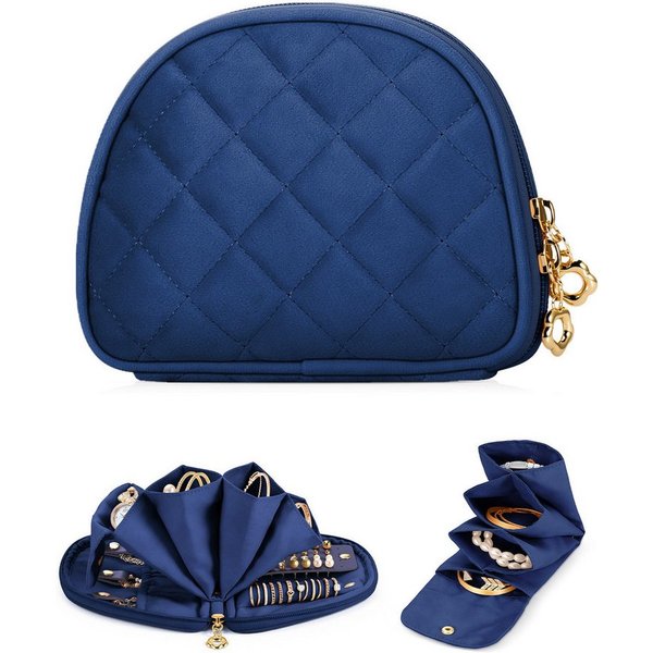 Fintie Schmuckkasten Reise Schmuckkästchen Samt-Schmuckbeutel mit 4 Fächern für Schmuck, tragbare kleine Schmucktasche für Ohrringe,Halsketten,Ringe,Armbänder