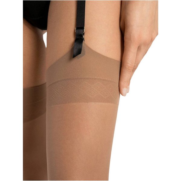 Fiore Strapsstrümpfe Sensual (Packung, 1 Paar) klassische Strapsstümpfe 20DEN mit zartem Muster und flachen Abschluss