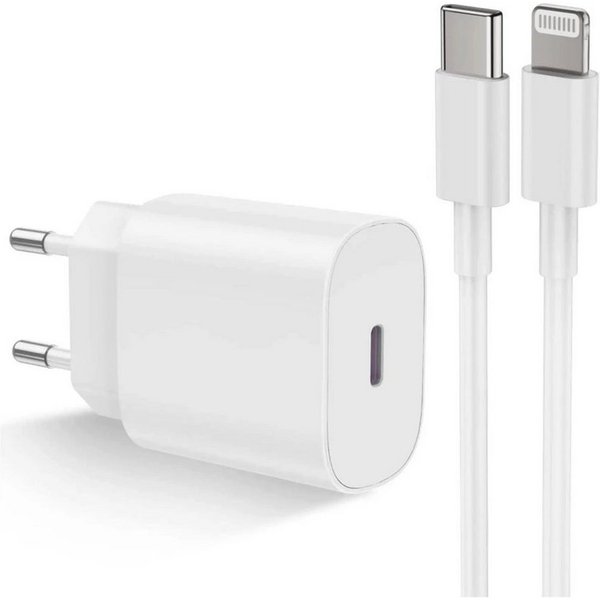 Firelia Ladegerät 20W inkl. Ladekabel Lightning Smartphone-Ladegerät (Netzteil, Schnellladegerät, Für iPhone und iPad, Weiß)