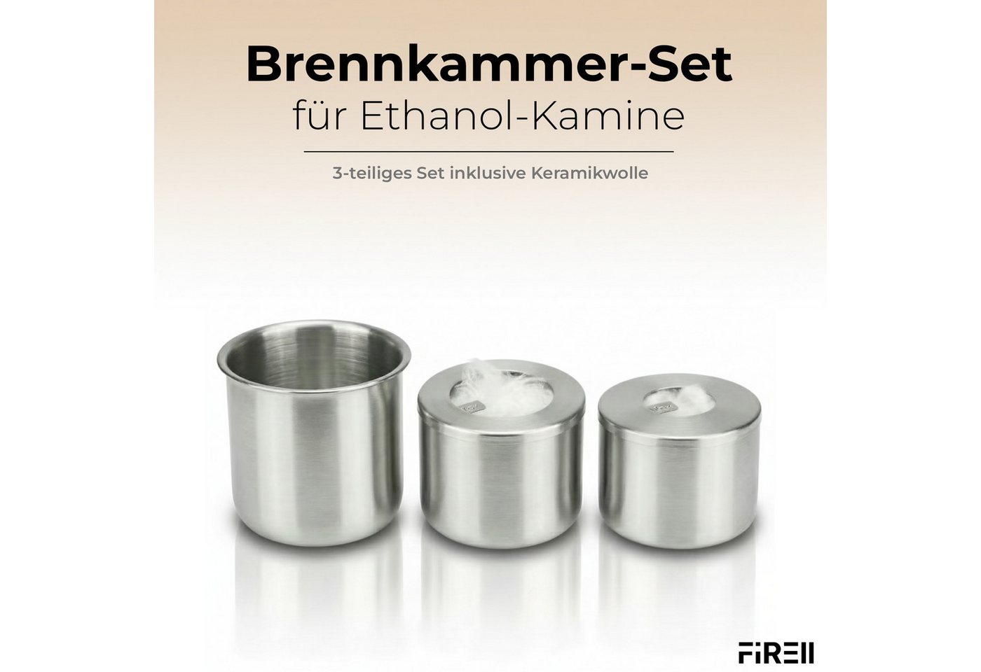 FIRELL Tischfeuer Ethanol Brenner 125ml (3-teilig), Rostfreier Edelstahl, Variable Flammenhöhe, Extra lange Brenndauer – Bild 2 von 5