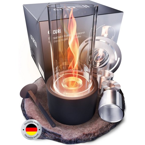 FIRELL Tischfeuer Ethanol Tischkamin Indoor & Outdoor Echtfeuer-Dekokamin (aus massivem Beton, Komplett-Set), Verstellbare Flamme, 2h Brenndauer, Patentierte Wi