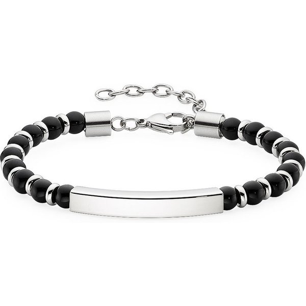 Firetti Edelstahlarmband Schmuck Geschenk Armkette mit schwarzen Achatkugeln, mit Achat