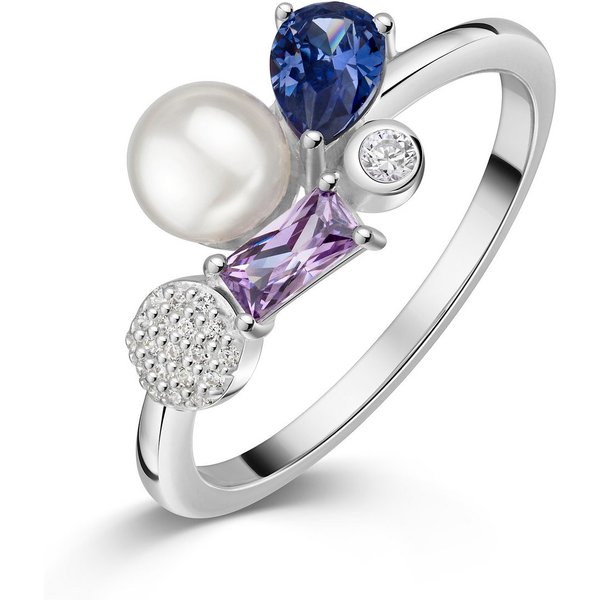 Firetti Fingerring Schmuck Geschenk Silber 925 Damenring Ring Baguette Kreis Tropfen, mit Zirkonia (synth) - mit Süßwasserzuchtperle