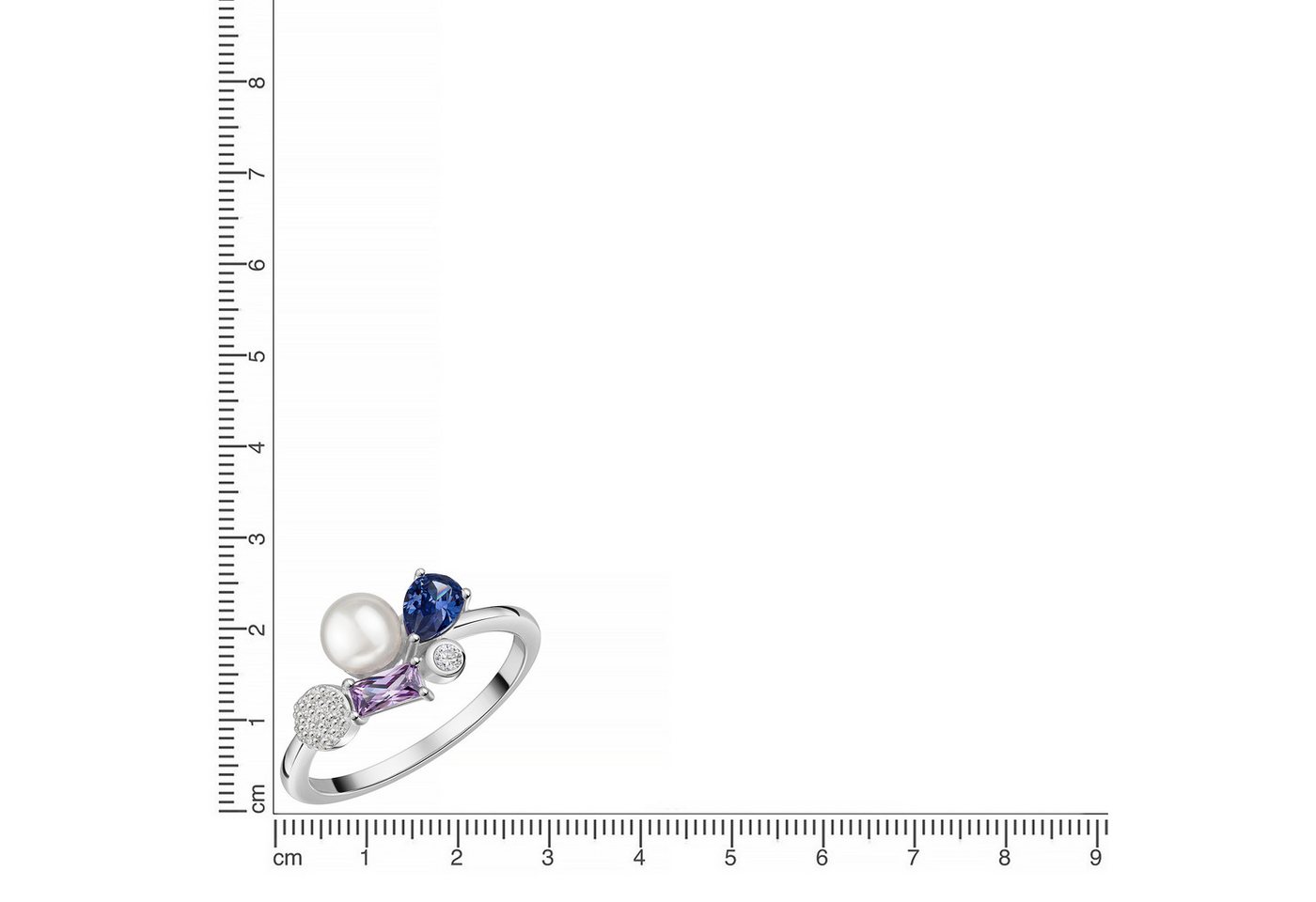 Firetti Fingerring Schmuck Geschenk Silber 925 Damenring Ring Baguette Kreis Tropfen, mit Zirkonia (synth) - mit Süßwasserzuchtperle – Bild 2 von 2