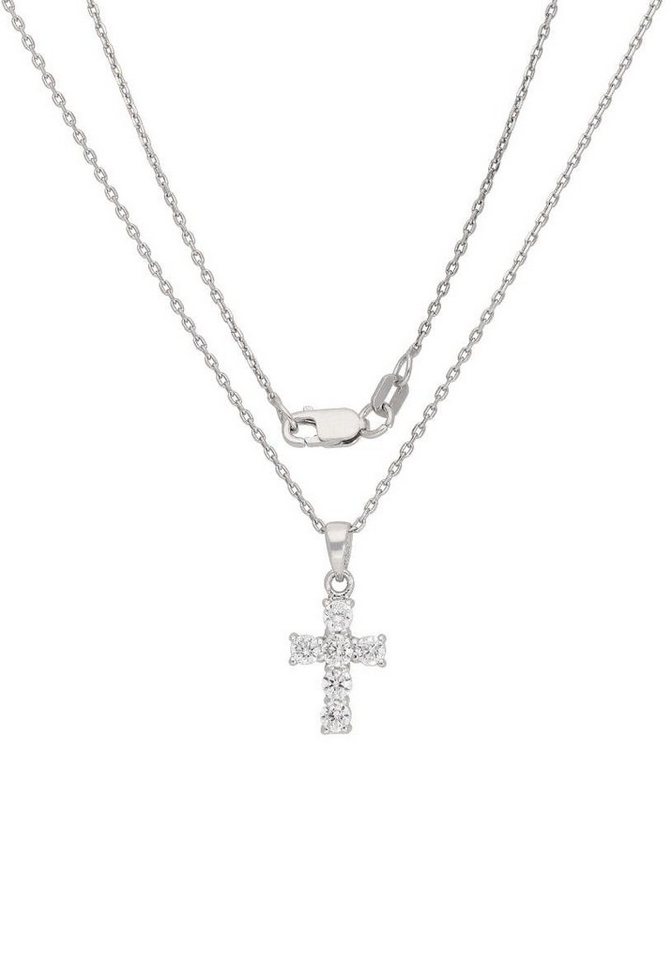 Firetti Kette mit Anhänger Schmuck Geschenk Silber 925 Halsschmuck Halskette Ankerkette Kreuz, mit Zirkonia (synth) – Bild 2 von 4